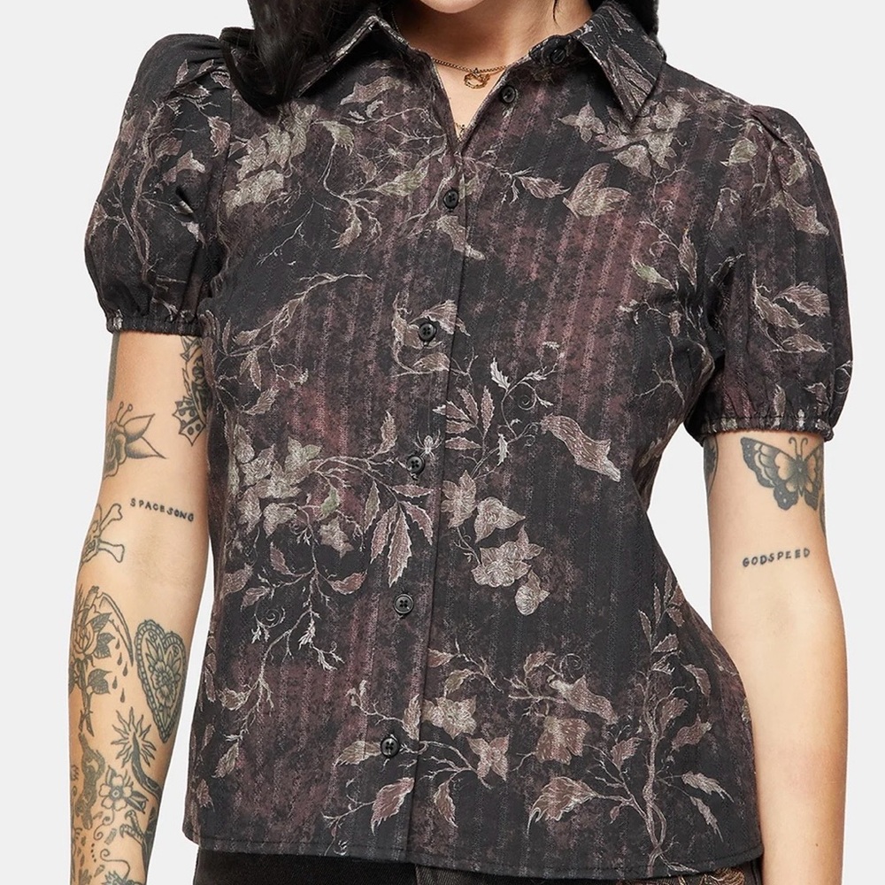 Disturbia Caelis Print Puff Sleeve Blouse US 10 NWT